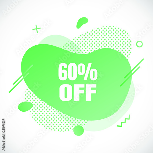 Modern liquid abstract special offer price sign 60% off DISCOUNT text gradient flat style design fluid vector colorful vector illustration banner simple shape advertising big sale or clearance symbol 
