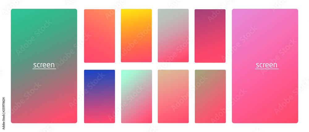 Vibrant and living smooth gradient soft colors coral palette for devices, pc's and modern smartphone screen backgrounds set vector ux and ui design illustration.