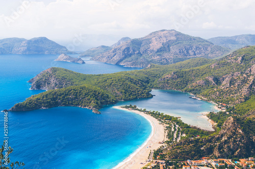 Amazing aerial view of Blue Lagoon in Oludeniz, Turkey. Summer landscape.