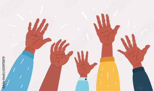 Raised up hands teamwork, collaboration, voting.