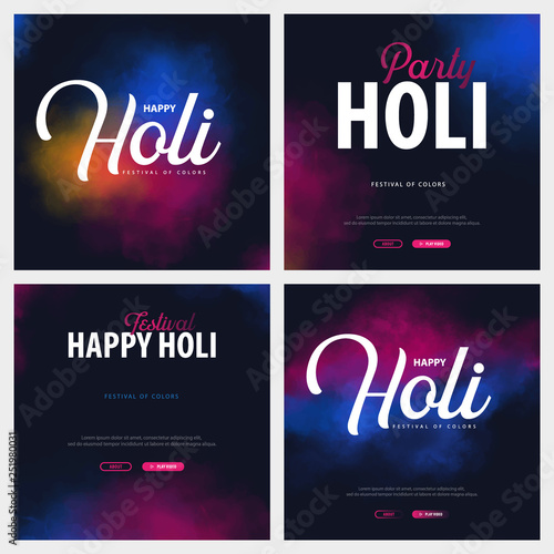 Set of banners Happy Holi. Indian Festival of Colors. Vector Illustration.