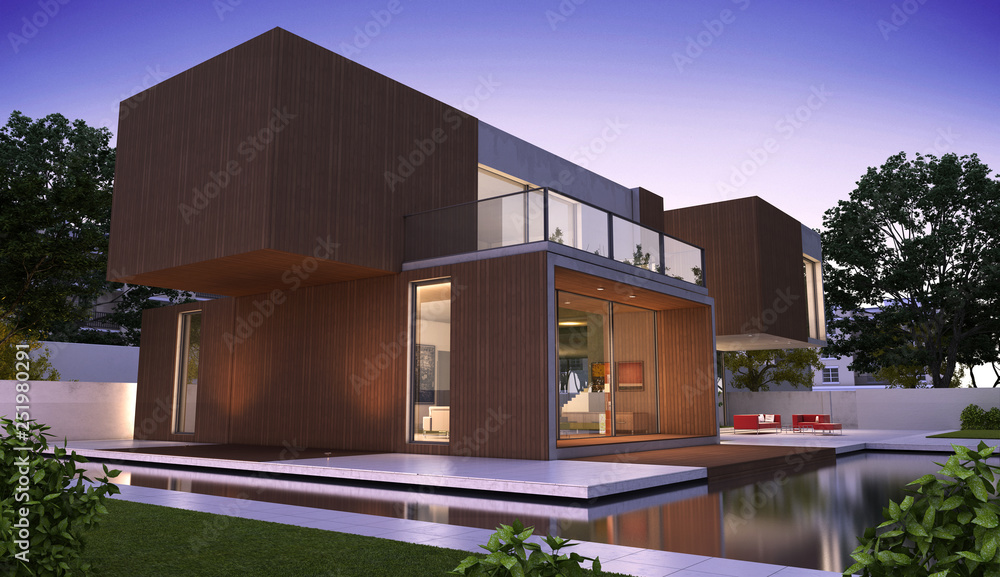 Modern luxurious house with wood