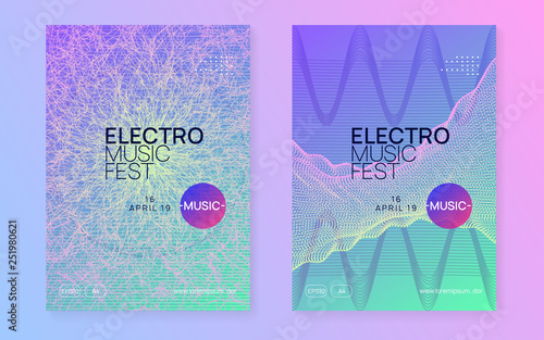 Music fest. Modern discotheque brochure set. Dynamic gradient shape and line. Music fest neon flyer. Electro dance. Electronic trance sound. Techno dj party. Club event poster.