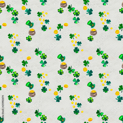 Seamless hand drawn background with St. Patrick's Day symbols