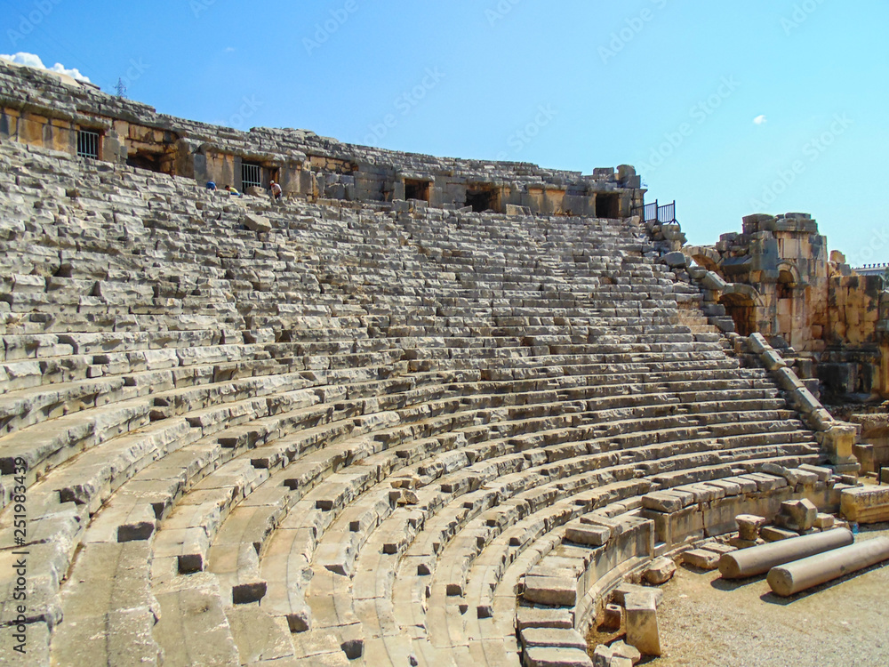 Roman amphitheatre in Myra, old name - Demre, Turkey. Myra is an antique town in Lycia where the small town of Kale
