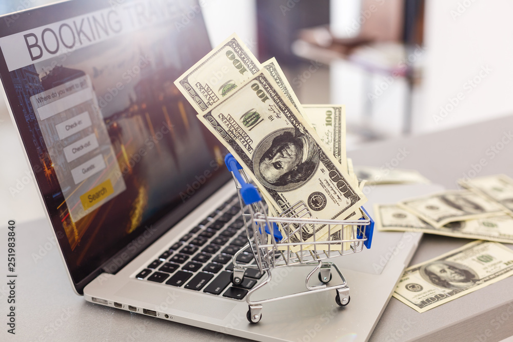 Shopping cart on laptop keyboard. Shopping cart on laptop keyboard.