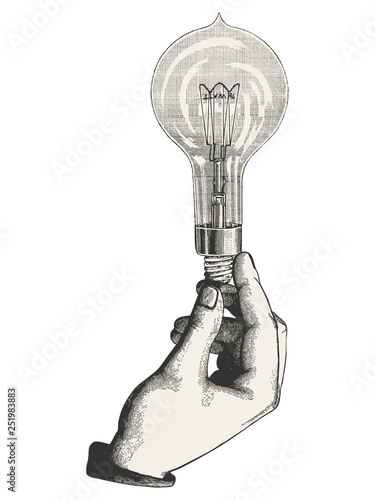 Man's hand holding a bulb - vector illustration idea concept