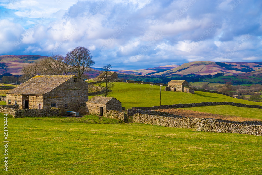 Swaledale, North Yorkshire. Swaledale is known for small stone wall surrounded fields with stone barns and Swaledale Sheep. Swaledale is part of the North Yorkshire dales. Swaledale, North Yorkshire. Swaledale is known for small stone wall surrounded fields with stone barns and Swaledale Sheep. Swaledale is part of the North Yorkshire dales.