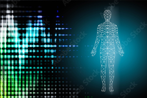 abstract background technology concept in blue light,brain and human body technology modern medical science in future and global international medical 
