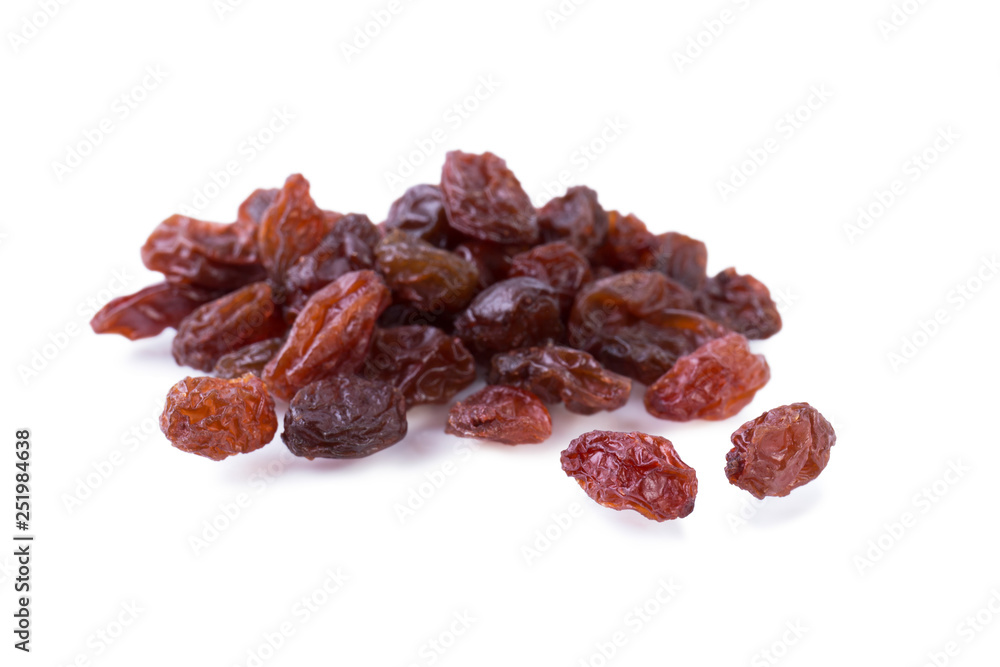 Dried grapes raisins isolated on white. Fruit background. Angle view Dried grapes raisins isolated on white. Fruit background. Angle view