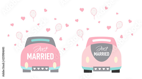 Vector wedding car cartoon style just married