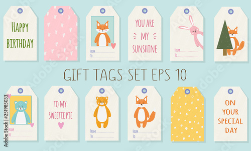 Decorating gifts tags for children with cute funny animals