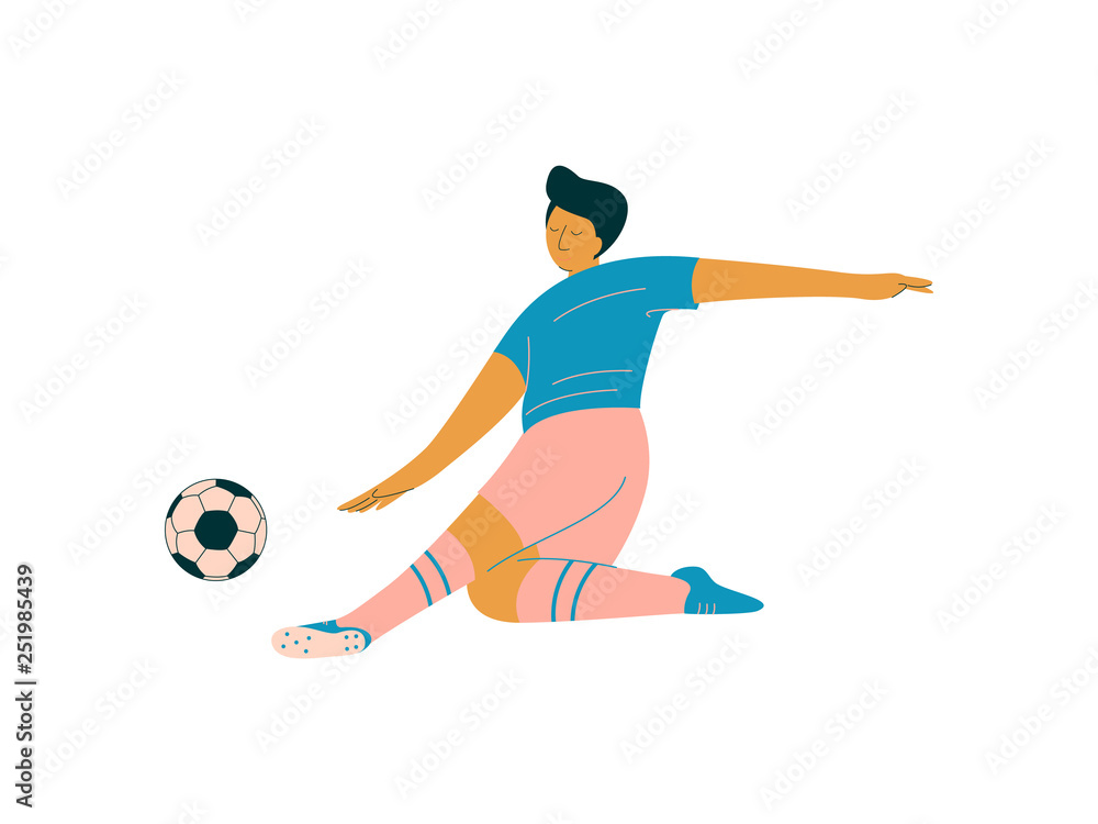 Male Soccer Player, Footballer Character in Sports Uniform Playing with Bakk Vector Illustration