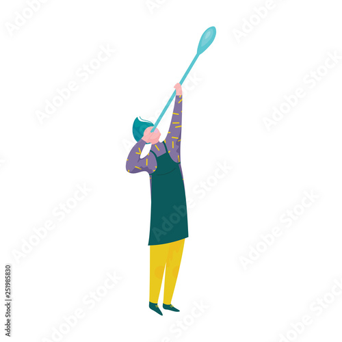 Man Blowing Glass, Male Glassblower or Glassworker Character, Hobby or Profession Vector Illustration