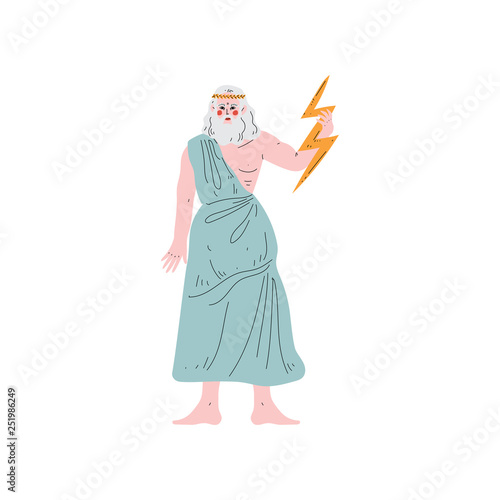 Zeus Supreme Olympian Greek God, Ancient Greece Mythology Hero Vector Illustration