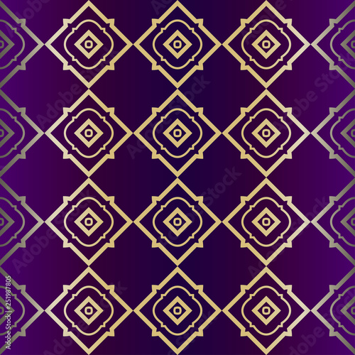 Geometric Modern Ornament. Seamless Vector Pattern. For Wallpaper, Invitation, Fashion Design. Purple gold color