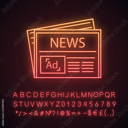 Newspaper advertising neon light icon
