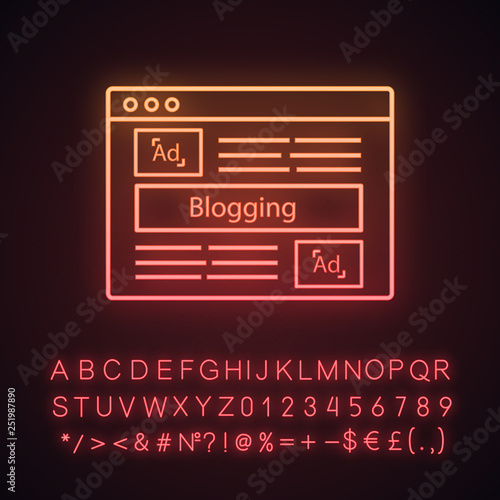Blog advertising  neon light icon