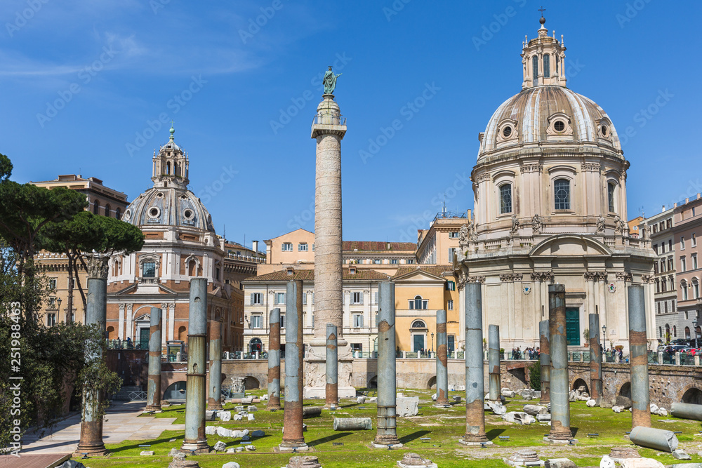 Rome, Trajan Column and church of Santa Maria di Loreto