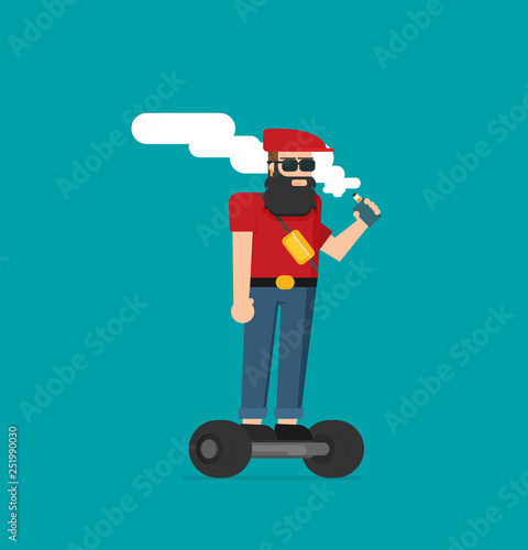 Colorful flat vector hipster on gyroscooter