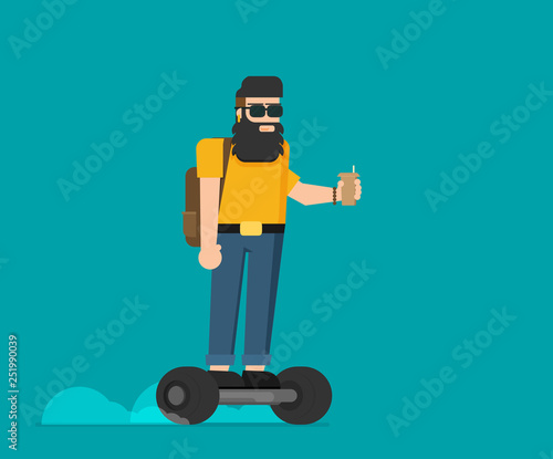 Colorful flat vector hipster on gyroscooter
