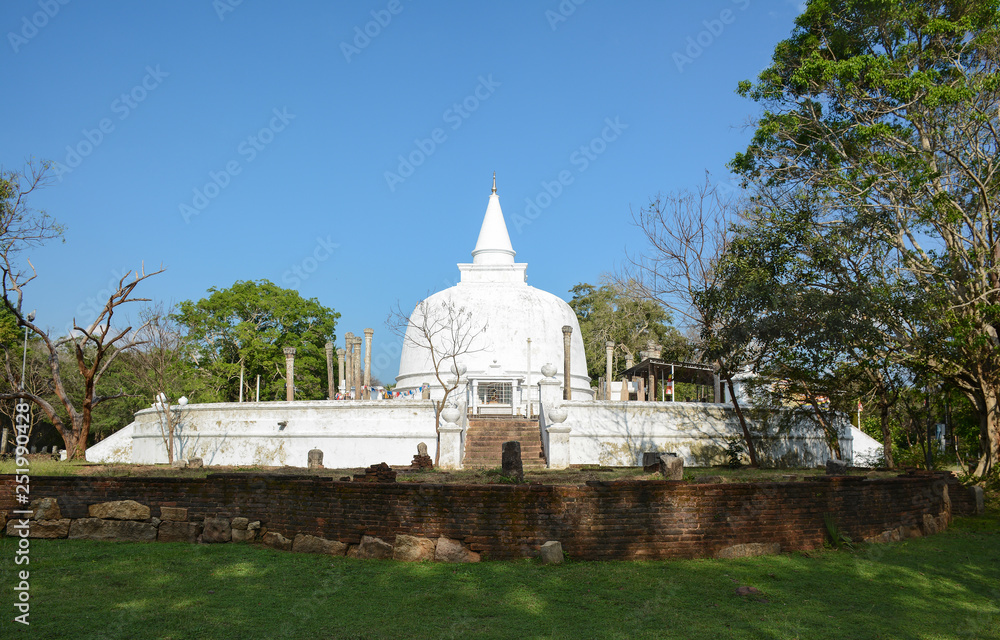 Lankarama Dagaba and ancient ruins around it in Anuradhapura, Sri Lanka