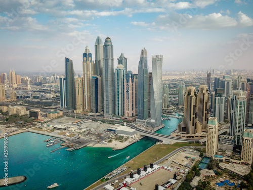 Dubai Marina skyscrapers, aerial view, UAE