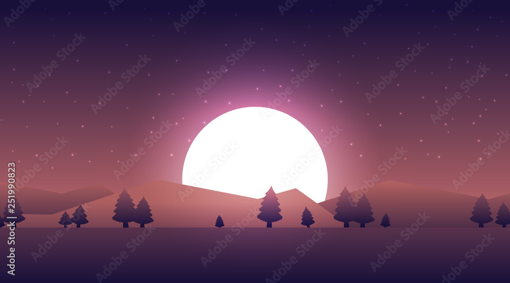 Obraz premium Flat vector banner with landscape. Background illustration