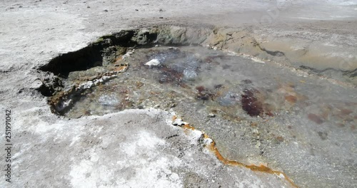Detail geyser, boiling water, vapor ascending. Galan Volcano, Antofagsta de la Sierra, Catamarca, Argentina.