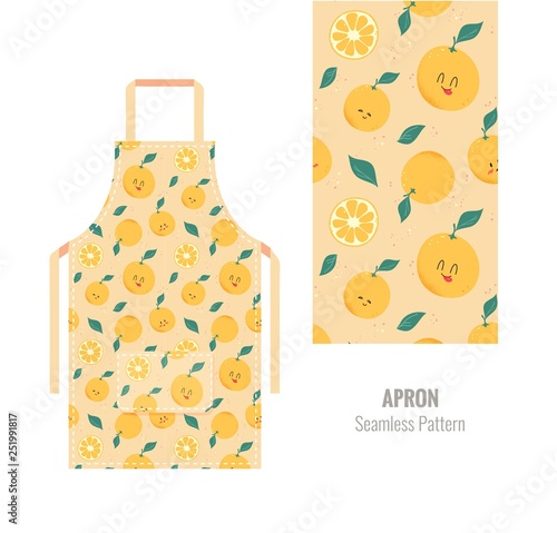 Kitchen apron with cute orange pattern. Vector illustration
