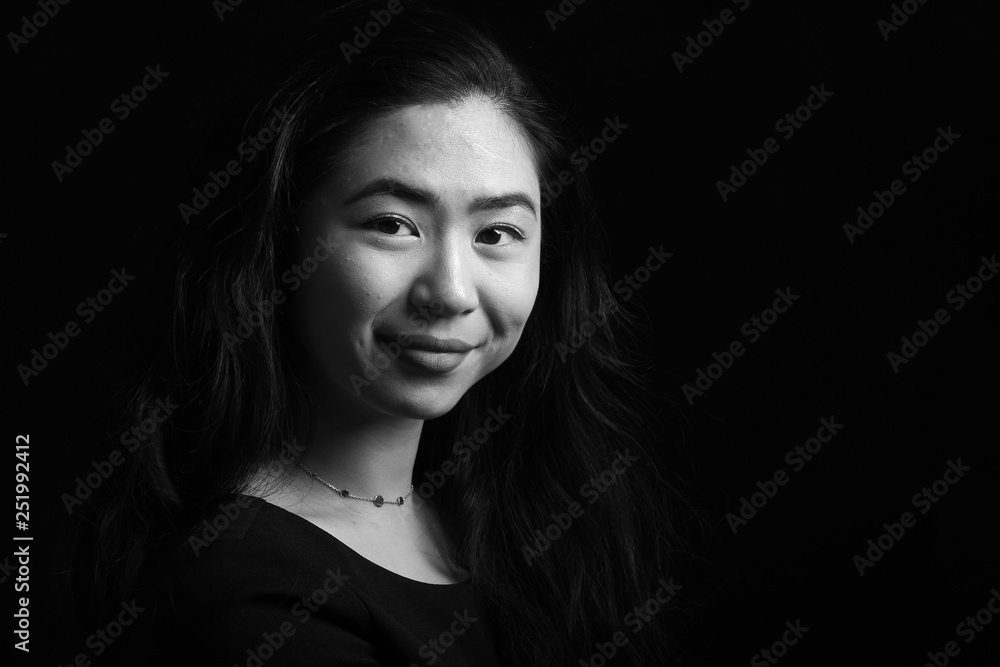 Beautiful asian woman black and white