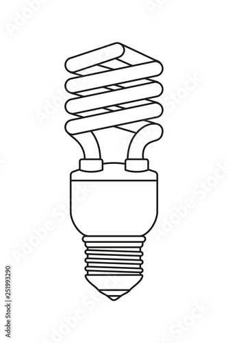 Line art black and white fluorescent bulb