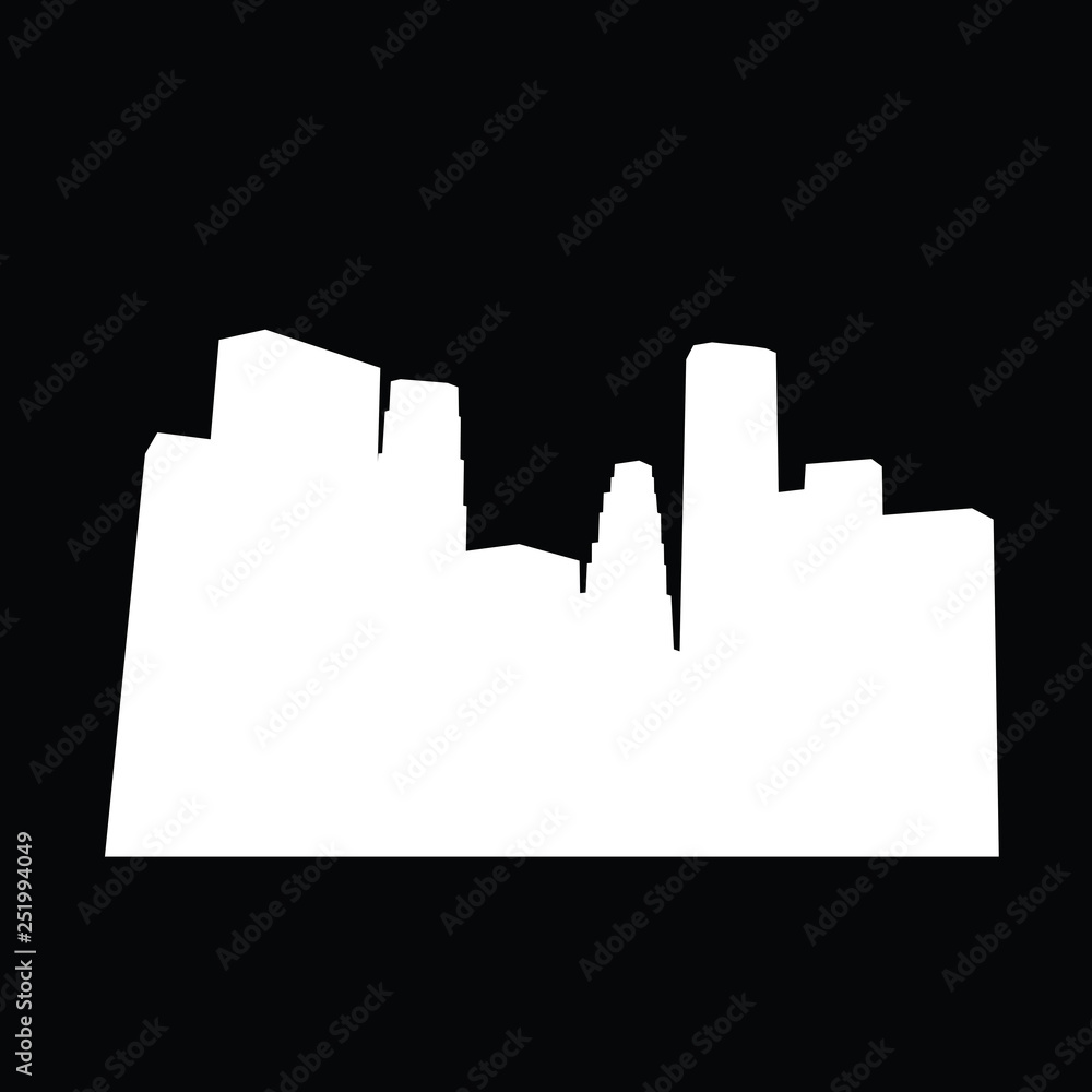 White outline of the skyscrapers of the city on black background