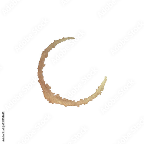 Coffee cup stain isolated on white background. Coffe stain. Dirty brown cup.
