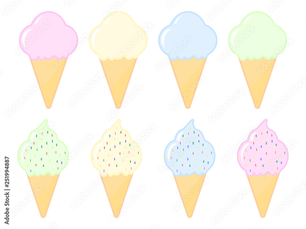 Set of cartoon ice cream icons isolated on the white background
