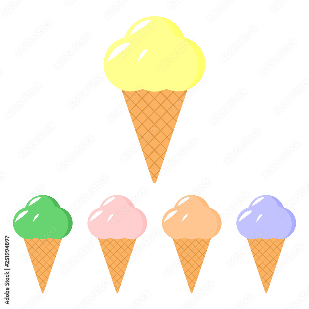Set of cartoon ice cream icons isolated on the white background Set of cartoon ice cream icons isolated on the white background