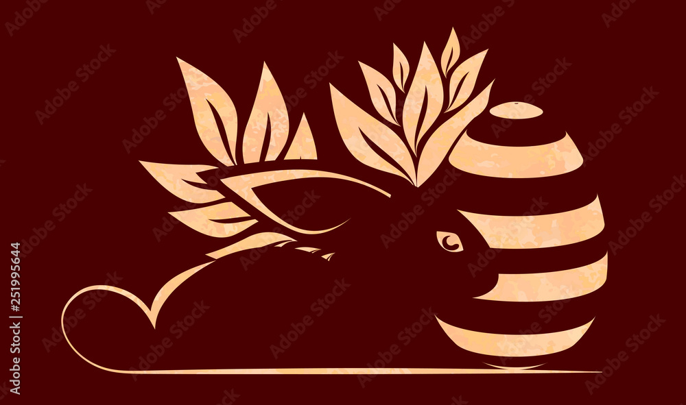 Ruffled silhouette of a cute beige rabbit with eggs and leaves, design element