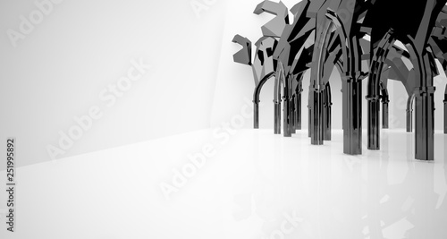 Abstract white and black gothic interior. 3D illustration and rendering.