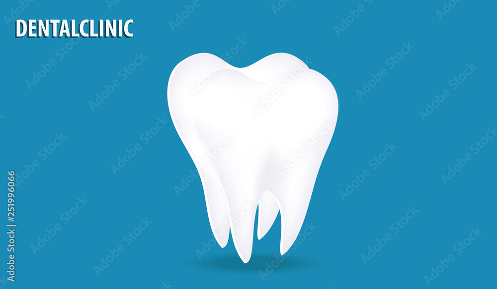 White big tooth - isolated on blue background - flat style - vector. Dental Clinic White big tooth - isolated on blue background - flat style - vector. Dental Clinic