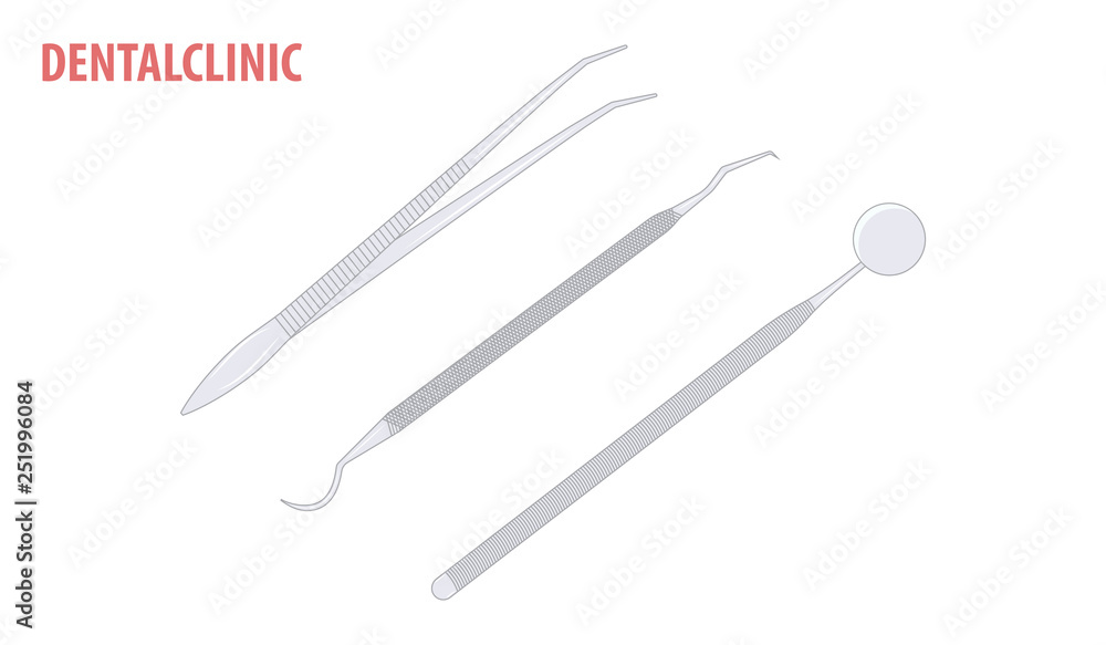 Dental instruments - isolated on white background - flat style - vector.