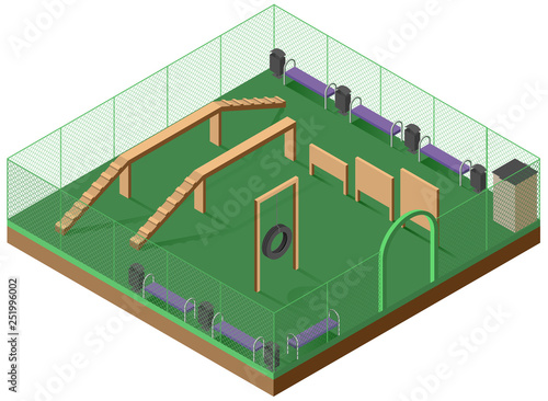 Platform for walking and dog training 3d isometric icon. Playground for dogs