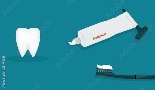 Toothpaste in an open tube - toothbrush - tooth - flat style - vector.