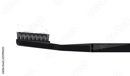 Toothbrush black, realistic - smear toothpaste - isolated on white background - vector.