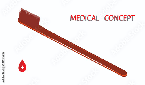 Toothbrush red - isolated and white background - vector. Medical concept. Prevention of dental care