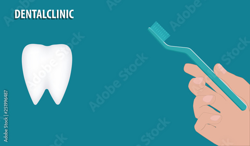 Tooth white - male hand holding a toothbrush -flat style - vector.