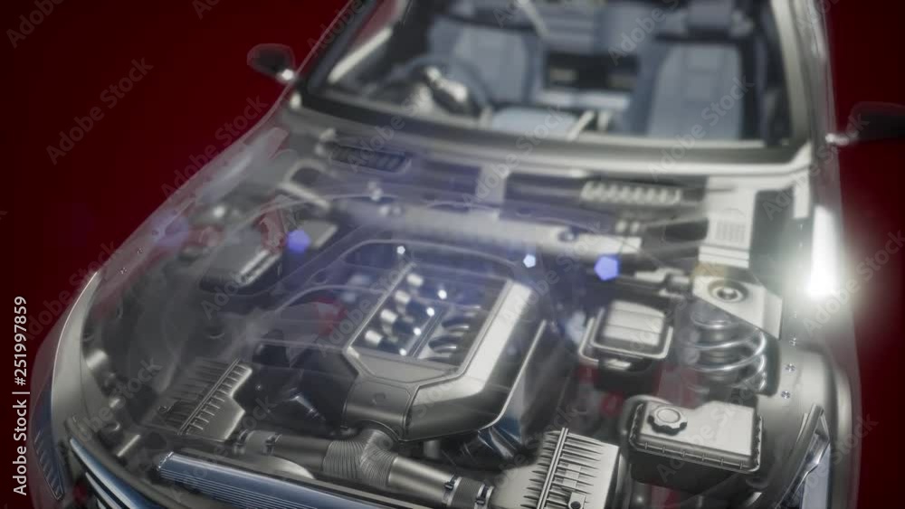 engine and other parts visible in car