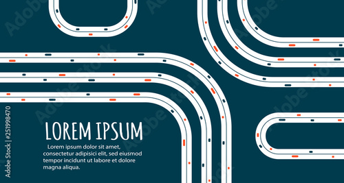 Busy highway road junction minimalistic banner.