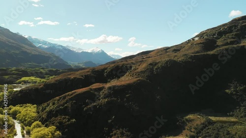 Rocky Mountain and Diamond Lake in the Mt Aspiring National Park at Wanaka, New Zealand photo