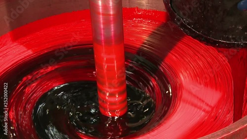 Yellow red industrial paint, oil paint mixing, paint factory, pantone paint colors, big mixer mixing oil paint