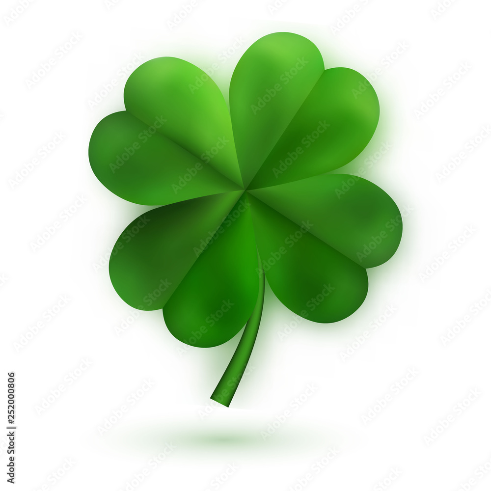 Green Four Leaf Clovers. Irish Lucky and success symbols. Vector